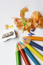 Colored Pencils, Shavings and Sharpener