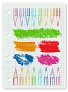 Colored pencils with strokes illustration Royalty Free Stock Photo