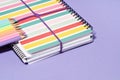 Colored Pencils on top of notebook notepad. Back to School Royalty Free Stock Photo