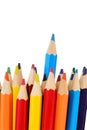 The Colored pencils on white background with clipping path. Color pencils set, row wooden color pencils on white background. color