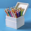 colored pencils on a white box, generative AI Royalty Free Stock Photo