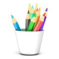 Colored pencils in a white holder. 3D Royalty Free Stock Photo