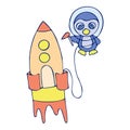Colored penguin with a rocket doodle sketch illustration. Royalty Free Stock Photo