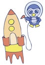 Colored Penguin with a Rocket Doodle Sketch Style. Royalty Free Stock Photo