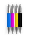 Colored Pens CMYK Cyan Magenta Yellow Black on white