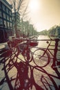 The colored photo with Amsterdam bicycles