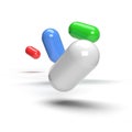 Colored pills on a white background. 3D render.
