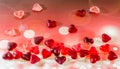 Colored (pink, red and orange), transparent heart shape jellies, colored degradee background Royalty Free Stock Photo