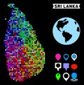 Colored Pixel Sri Lanka Island Map