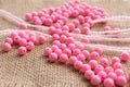 Colored plastic beads and thread Royalty Free Stock Photo