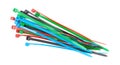 Colored plastic cable ties. Plastic clamps on a white Royalty Free Stock Photo