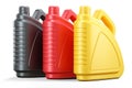 Colored plastic cans of motor oils Royalty Free Stock Photo