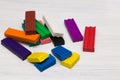 Colored plasticine on a white background. Set of multi-colored plasticine for modeling, close-up. Plasticine is squared Royalty Free Stock Photo