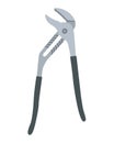 Colored Plumbing pliers tool icon. Grey colored handle, toothed or notched metallic tip or sponge pliers. Flat illustration of