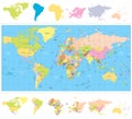 Colored political World Map with continnets Royalty Free Stock Photo