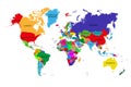 Colored political world map with names of sovereign countries and larger dependent territories. Different colors for each countrie Royalty Free Stock Photo