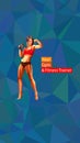 Colored posing fitness woman with dumbbell, silhouette.