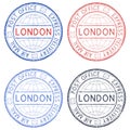 Colored postmarks LONDON. Express delivery, round ink stamps