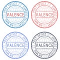 Colored postmarks Valence, Italy. Express delivery, round ink stamps