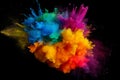 Colored powder explosion on black background. Frozen motion. Colorful rainbow holi paints. Image is AI generated. Abstract pattern Royalty Free Stock Photo