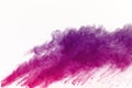 Colored powder explosion on white background. Multicolor powder splatted isolate. Colorful cloud. Colored dust explode. Paint Holi