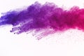 Colored powder explosion on white background. Multicolor powder splatted isolate. Colorful cloud. Colored dust explode. Paint Holi