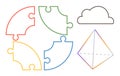 Colored Puzzle Pieces, Cloud, and Geometric Pyramid for Abstract Problem-Solving Concept Royalty Free Stock Photo