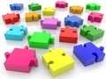 Colored puzzle pieces scattered on white Royalty Free Stock Photo