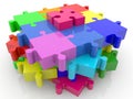 Colored puzzle pieces stacked on top of each other on white Royalty Free Stock Photo