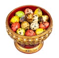 Colored quail eggs (little bird eggs) in Lanna tray Royalty Free Stock Photo