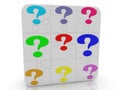 Colored question marks on white pieces of a puzzle Royalty Free Stock Photo