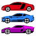 Colored race cars collection pixel art