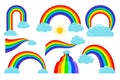 Colored rainbows with clouds collection. Vector illustration Royalty Free Stock Photo