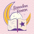 Colored ramadan kareem poster with quran and moon sketches Vector