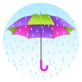 Colored realistic umbrella. Open umbrella with rain drops