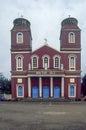 Colored in red ancient building of Matri dei Cathedral at Calicut state Kerala