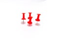 Colored red push pins that stick isolated on white background.Studio shot Royalty Free Stock Photo