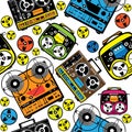 Colored reel tape recorder seamless pattern