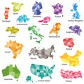 colored regional country maps