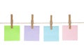 Colored reminder notes on string line with pegs