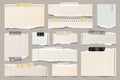 Colored ripped lined paper strips collection. Realistic paper scraps with torn edges and adhesive tape. Sticky notes