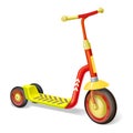 Colored roller scooter for children. Balance bike. Eco city transport. Vector kick scooter collection. Push cycle isolated on whit