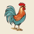 A colored Rooster. Vector illustration of the cock. A bright colorful rooster as icon logo template