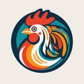 A colored Rooster. Vector illustration of the cock. A bright colorful rooster as icon logo template