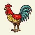 A colored Rooster. Vector illustration of the cock. A bright colorful rooster as icon logo template