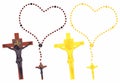 Colored rosary of gold and wood.