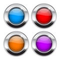 Colored round buttons. Glass 3d shiny icons with wide metal frame Royalty Free Stock Photo