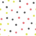 Colored round spots. Scattered polka dot drawn by hand. Seamless pattern.