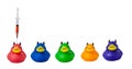 Colored rubber duckies show how they get their color Royalty Free Stock Photo