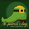 Colored saint patrick day poster elvish boot with golden coins Vector